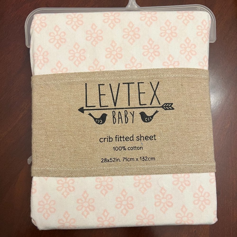 Levtex Baby Ely Pink Crib Fitted Sheet 100% Cotton